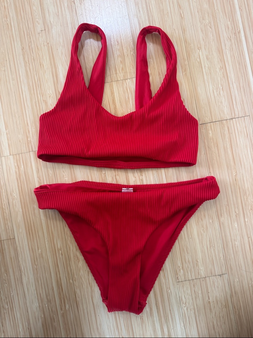 COS Red Ribbed Two-Piece Bikini Set